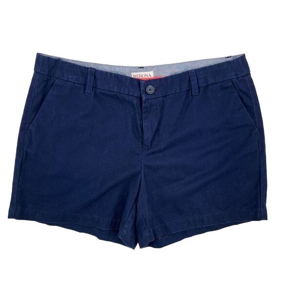 Merona Pants - Solid Navy Blue Merona Cotton Chino High Waisted Shorts Size 12